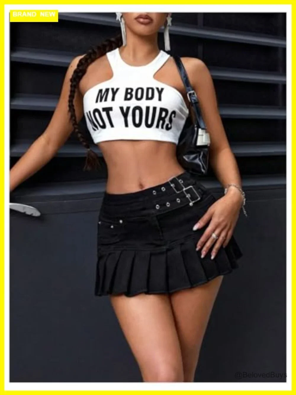 Stretchy Denim Y2k Mini Skirt With Belt Pleated Flared Hem
